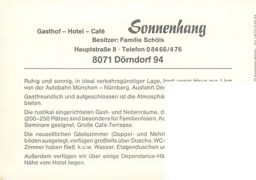 AK / Ansichtskarte 73922695 Doerndorf_Mittelfranken Gasthof Hotel Cafe Sonnenhang