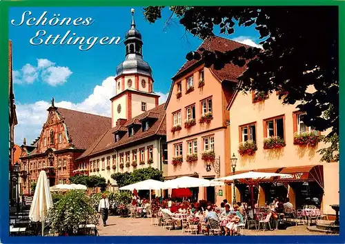 AK / Ansichtskarte  Ettlingen Blick zur Martinskirche Stadtzentrum Strassencafés