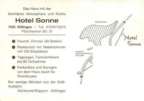 AK / Ansichtskarte 73922745 Ettlingen Hotel Sonne Restaurant