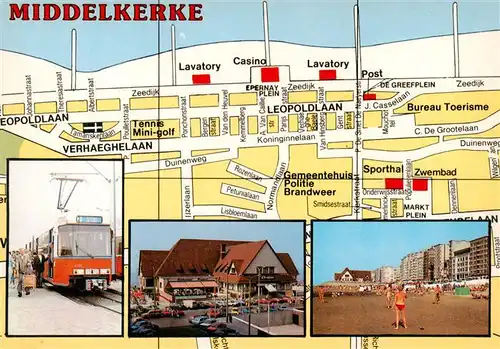 AK / Ansichtskarte 73922756 Middelkerke_Belgie Stadtplan Strassenbahn Restaurant Strandleben Hotels