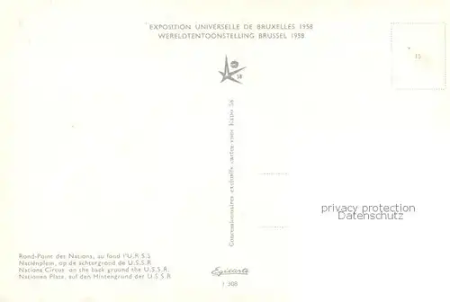 AK / Ansichtskarte 73922787 Exposition_Universelle_Bruxelles_1958 Nationen Piatz Hintergrund der U.S.S.R.