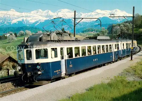 AK / Ansichtskarte 73922854 Eisenbahn_Railway_Chemin_de_Fer Guebetal Bern Schwarzenburg Bahn GBS BLS Gruppe Leichttriebwagen ABDe 2/8 703