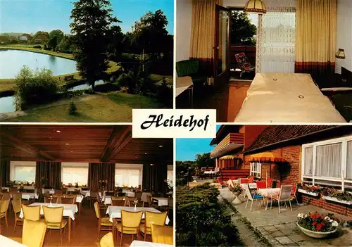 AK / Ansichtskarte 73922902 Dorfmark_Bad_Fallingbostel Hotel Restaurant Heidehof Gastraum Zimmer Terrasse Gondelteich