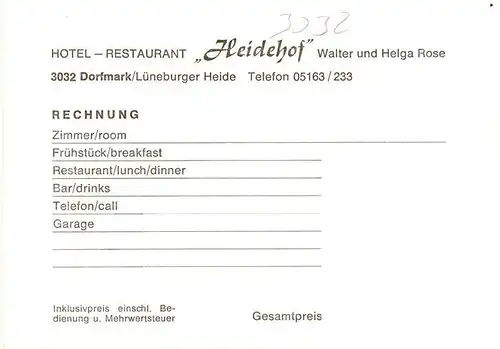 AK / Ansichtskarte 73922902 Dorfmark_Bad_Fallingbostel Hotel Restaurant Heidehof Gastraum Zimmer Terrasse Gondelteich