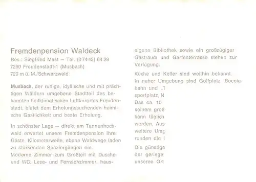 AK / Ansichtskarte 73922940 Musbach_Freudenstadt Fremdenpension Waldeck