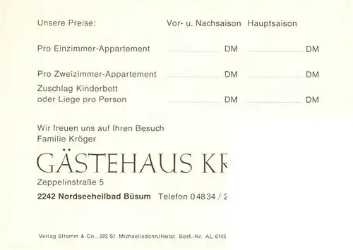 AK / Ansichtskarte 73922973 Buesum_Nordseebad Gaestehaus Kroeger Appartements