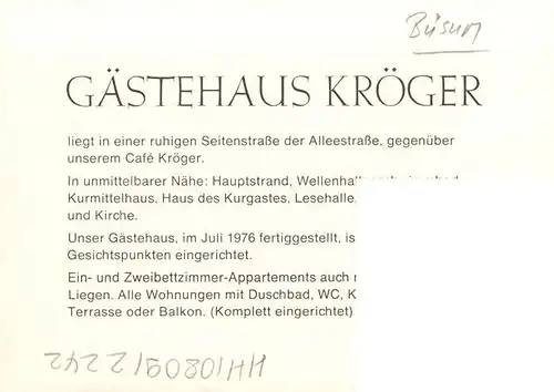 AK / Ansichtskarte  Buesum_Nordseebad Gaestehaus Kroeger