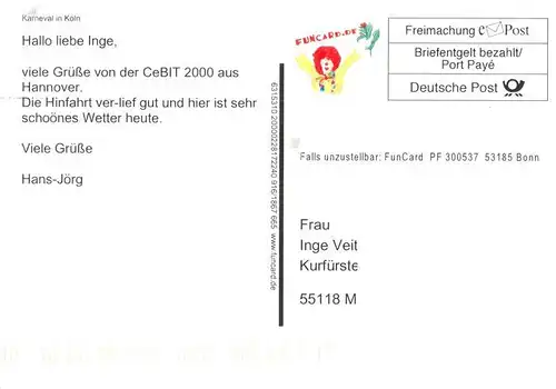 AK / Ansichtskarte  Koeln__Rhein Karneval in Koeln