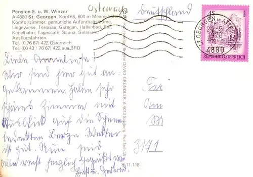 AK / Ansichtskarte  St_Georgen_Attergau Pension Winzer Gastraum Hallenbad Panorama