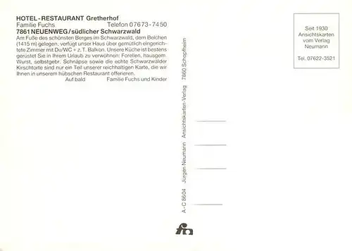 AK / Ansichtskarte 73923119 Neuenweg Gretherhof Hotel Restaurant
