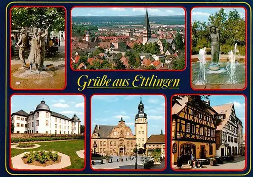 AK / Ansichtskarte  Ettlingen Skulpturen Panorama Schloss Fussgaengerzone