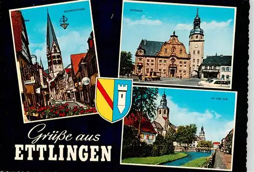 AK / Ansichtskarte  Ettlingen Kronenstrasse Kirche Rathaus Partie an der Alb