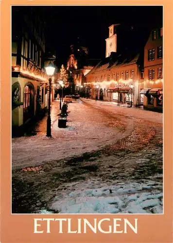 AK / Ansichtskarte  Ettlingen Stadtzentrum zur Weihnachtszeit unter Beleuchtung Nachtaufnahme