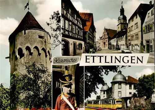 AK / Ansichtskarte 73923219 Ettlingen Lauerturm Kirchplatz Rathaus Historischer Buergerwehrmann Schloss