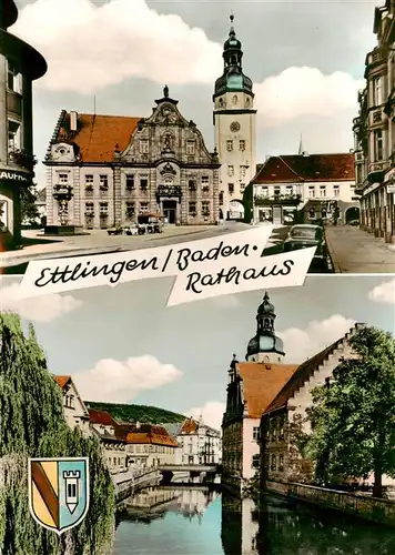 AK / Ansichtskarte  Ettlingen Rathaus Marktplatz Turm Partie an der Alb