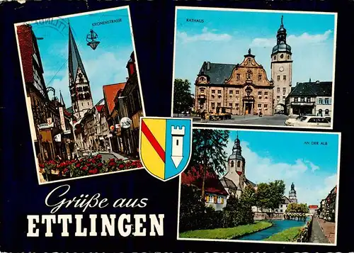 AK / Ansichtskarte 73923238 Ettlingen Kronenstrasse Rathaus Partie an der Alb