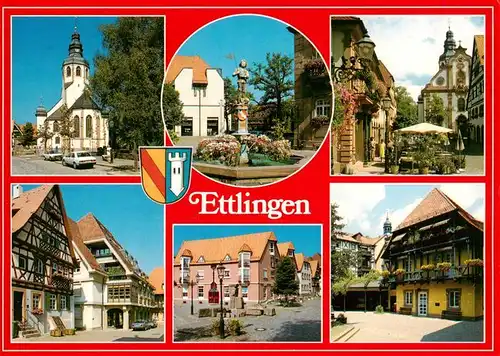 AK / Ansichtskarte 73923251 Ettlingen Teilansichten Stadtzentrum Kirche Brunnen Fachwerkhaus