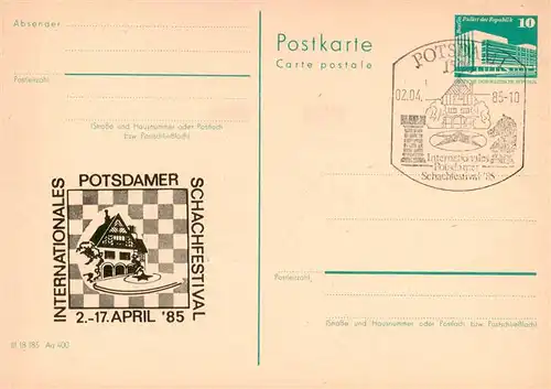 AK / Ansichtskarte 73923331 Schach_Chess_Echecs Internationale Vestival Potsdamer 1985 