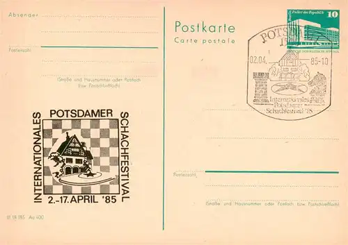 AK / Ansichtskarte  Schach_Chess_Echecs Internationale Vestival Potsdamer 1985 