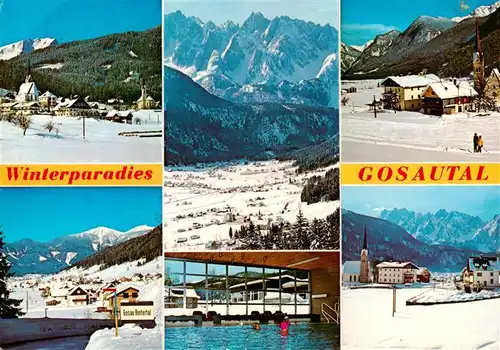 AK / Ansichtskarte  Gosau_Salzkammergut_Oberoesterreich_AT Winterparadies Gosautal Panorama Hallenbad Kirche