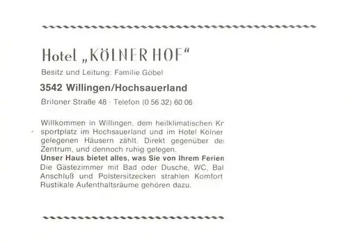 AK / Ansichtskarte 73923693 Willingen_Sauerland Hotel Koelner Hof