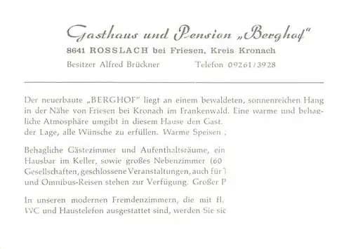 AK / Ansichtskarte 73923746 Rosslach Gasthaus Pension Berghof