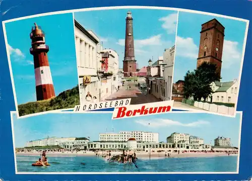 AK / Ansichtskarte  Borkum_Nordseebad Elektr Leuchtturm Strandstrasse mit neuem Leuchtturm Alter Leuchtturm Panorama