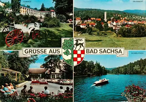 AK / Ansichtskarte  Bad_Sachsa_Harz Kurhaus Teilansicht Kurkonzert Schmelzteich