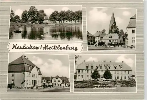 AK / Ansichtskarte  Neubukow Muehlteich Markt Rathaus Berufs und Oberschule Heinrich Schliemann