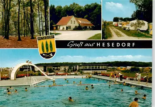AK / Ansichtskarte 73924511 Hesedorf_Bremervoerde Schwimmbad Gasthaus Campingplatz Wald