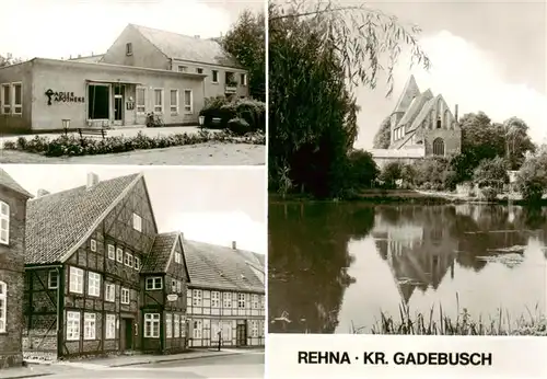 AK / Ansichtskarte 73924530 Rehna Adler Apotheke Fachwerkhaeuser Kirche Gondelteich