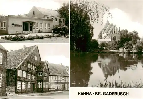 AK / Ansichtskarte  Rehna Adler Apotheke Fachwerkhaeuser Kirche Gondelteich