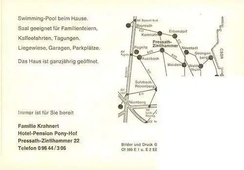 AK / Ansichtskarte 73924555 Zintlhammer_Pressath_Bayern Restaurant Pension Pony Hof Panorama Gastraeume Ponys