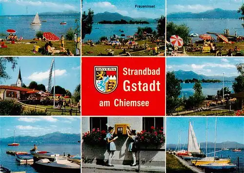 AK / Ansichtskarte 73924691 Gstadt_Chiemsee Strandpartien Fraueninsel Bootsliegeplatz Seepartien