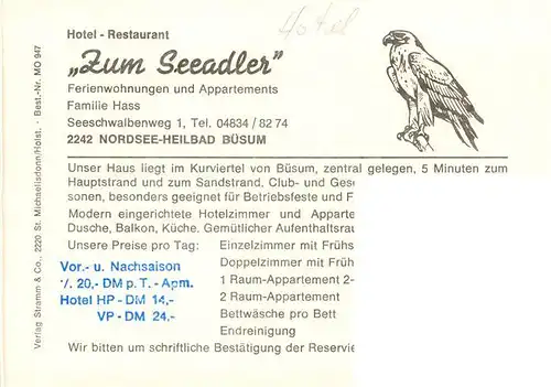 AK / Ansichtskarte  Buesum_Nordseebad Hotel Restaurant Zum Seeadler Gastraeume Bar