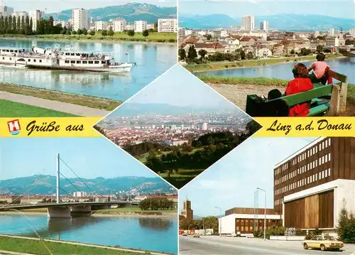 AK / Ansichtskarte  Linz_Donau_AT Donaudampfer Panorama Voest-Bruecke Brucknerkonservatorium mit Friedenskirche