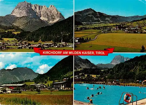 AK / Ansichtskarte 73924789 Kirchdorf_Tirol_AT Panorama Wilder Kaiser Kitzbueheler Horn Habach mit Fellhorn Schwimmbad mit Wildem Kaiser