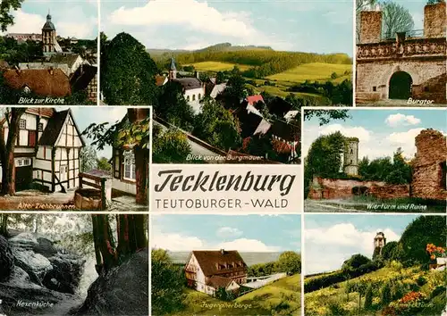 AK / Ansichtskarte 73924797 Tecklenburg Teilansichten Kirche Ziehbrunnen Hexenkueche Schlucht Jugendherberge Burgtor Wierturm Ruine Bismarckturm