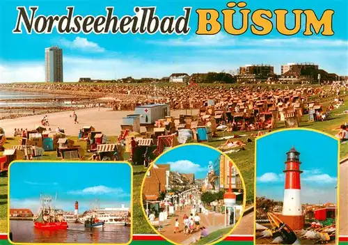 AK / Ansichtskarte 73924848 Buesum_Nordseebad Panorama Strand Hotels Leuchtturm Fussgaengerzone Hafen