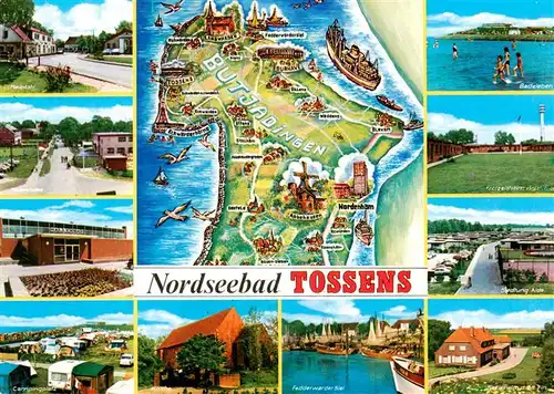 AK / Ansichtskarte 73924854 Tossens_Nordseebad Teilansichten Landkarte mit Sehenswuerdigkeiten