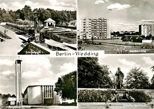 AK / Ansichtskarte 73924897 Wedding_Berlin Schillerpark Denkmal Schillerhoehe Hochhaeuser Aloysius-Kirche Schillerdenkmal