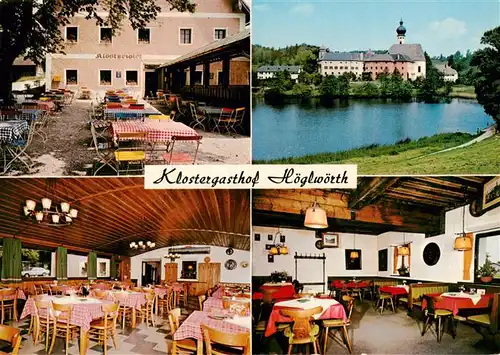 AK / Ansichtskarte 73924904 Hoeglwoerth Klostergasthof Gastraum Biergarten Teich Kloster