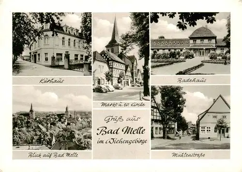 AK / Ansichtskarte  Bad_Melle_Osnabrueck Kurhaus Markt Kirche Badehaus Muehlenstrasse Stadtpanorama