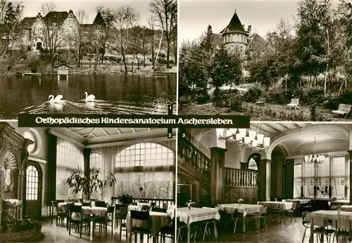 AK / Ansichtskarte 73924938 Aschersleben Orthopaedisches Kindersanatorium Parkteich Wintergarten Speisesaal