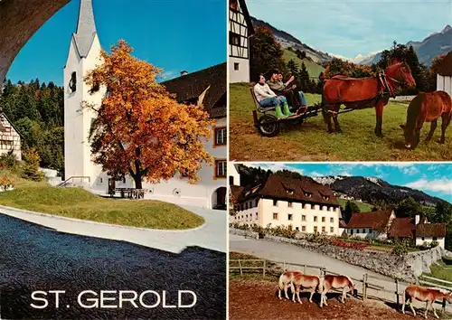 AK / Ansichtskarte  St_Gerold_Vorarlberg_AT Pension und Klosterkeller Pferdewagen Koppel Kirche Herbststimmung