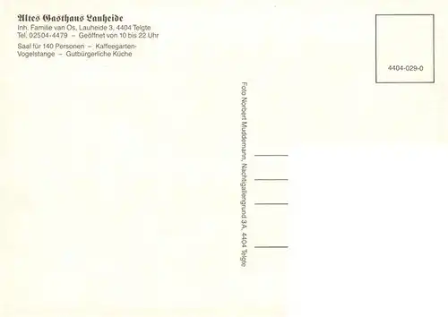 AK / Ansichtskarte  Telgte_Warendorf Altes Gasthaus Lauheide Gastraum Bar Gartenterrasse