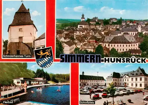 AK / Ansichtskarte 73924985 Simmern_Hunsrueck Schinderhannes Ortsansicht Freibad Schlossplatz