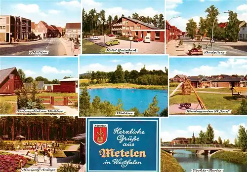 AK / Ansichtskarte  Metelen Schilden Hotel Gauxbach Sendplatz Feriengebiet am Waldsee Kindergarten St Josef Minigolf Anlage Vechte Partie