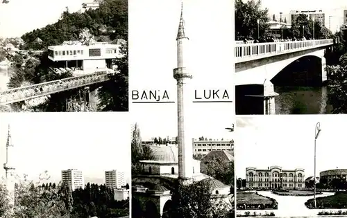 AK / Ansichtskarte 73925034 Banja_Luka_Banjaluka_Bosnia Teilansichten Minarett Bruecke Schloss