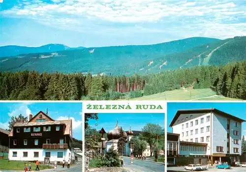 AK / Ansichtskarte 73925037 Zelezna_Ruda_Markt_Eisenstein_CZ Sumavske panorama Hotel Slavie Kostelik  cibulovou bani Hotel Javor